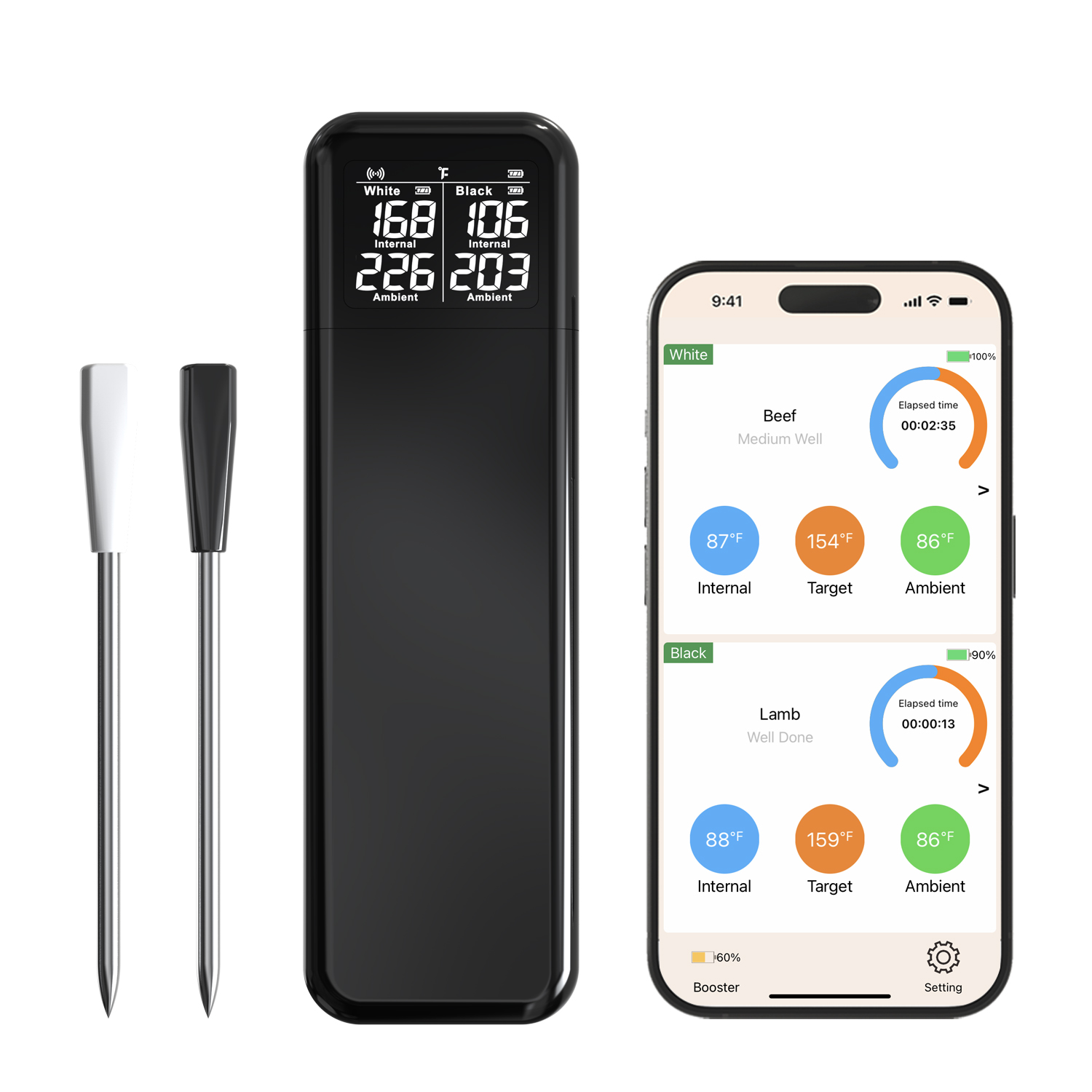 DT-136 Dual Probes Digital Smart Wireless Meat Thermometer with Ultra-thin Probe for Barbecue Oven Grill BBQ Food Cooking Grill Gift Set